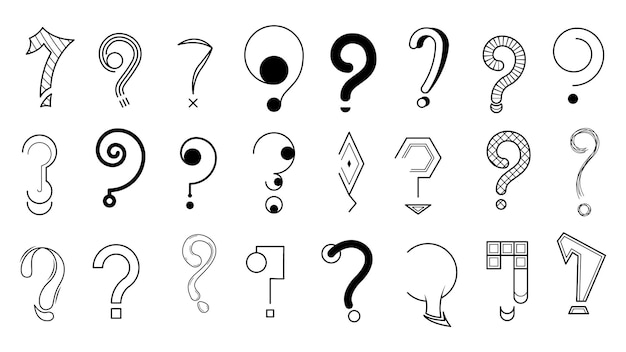 Plik wektorowy zestaw ręcznie rysuje kolekcja doodle różnych czarnych znaków zapytania wektor projekt ikony przesłuchania