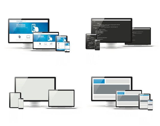 Plik wektorowy zestaw responsywnych koncepcji projektowania stron internetowych i kodowania stron internetowych