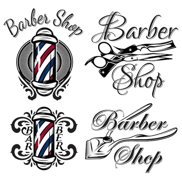 Zestaw Retro Barber Shop Logo Izolowany Na Białym Tle