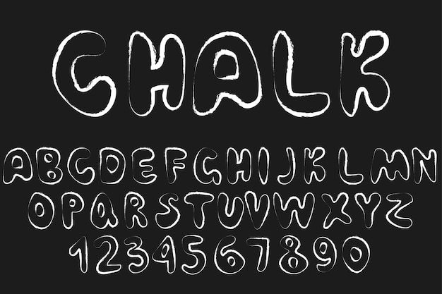 Zestaw retro ręcznie rysowane litery alfabetu rysunek białą kredą na czarnej tablicy Prosta ilustracja wektorowa