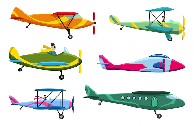 Zestaw retro samolotów. Kolekcja starych samolotów aiplane. Różne typy samolotów. ikony ilustracyjne