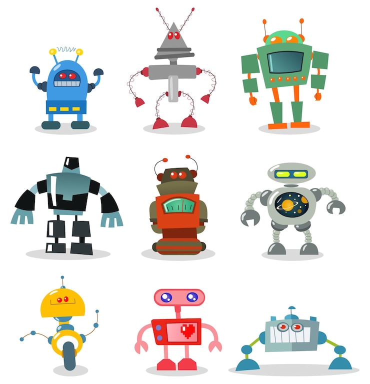 Wektor zestaw robotów z kreskówek retro