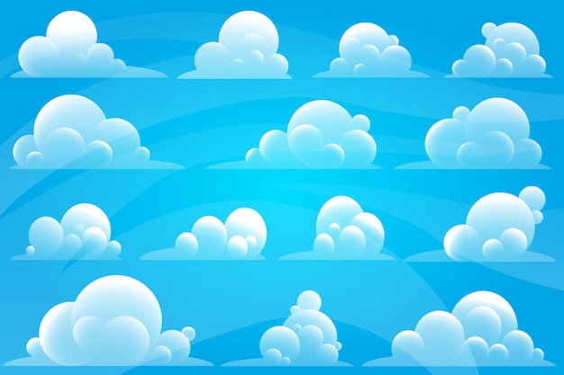 Plik wektorowy zestaw różnych białych chmur ilustracji wektorowych na niebieskim tle