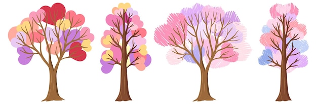 Plik wektorowy zestaw różnych drzew serc w pastelowych kolorach