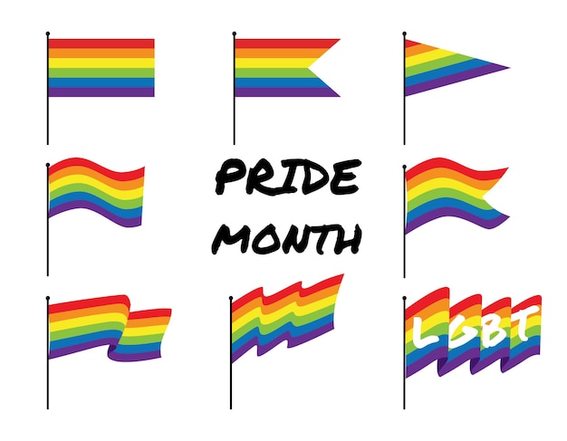 Zestaw Różnych Flag W Kolorach Lgbtq Pride Month Macha Prostokątnych Trójkątnych Flag