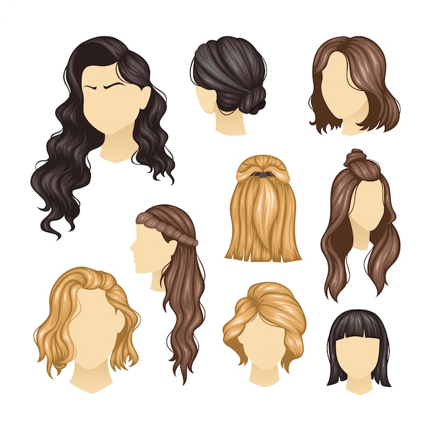 Plik wektorowy zestaw różnych fryzur dla kobiet