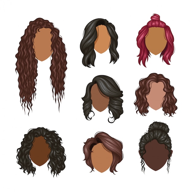 Plik wektorowy zestaw różnych fryzur kobiet