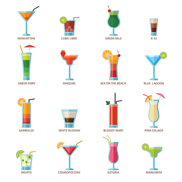 Plik wektorowy zestaw różnych koktajli alkoholowych
