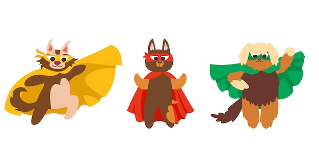 Plik wektorowy zestaw różnych psów superbohaterów fikcyjnych postaci w stylu kreskówek