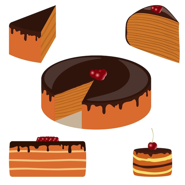 Plik wektorowy zestaw różnych rodzajów ciastek czekoladowych słodkie ciasto z kremem wiśniowym i herbatnikami ilustracja wektora