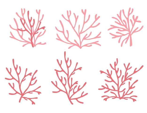 Zestaw Różowe Kolorowe Wodorosty Morskie Podwodne Rośliny Oceaniczne Koralowce Morskie Elementy Płaskie Wektor Ilustracja Na Białym Tle