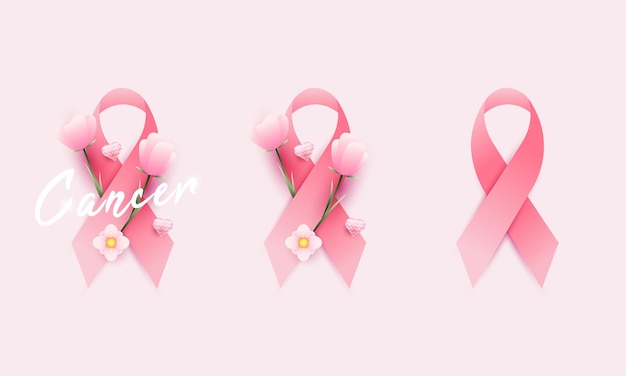 Zestaw Różowych Wstążek Na Białym Tle Odpowiednich Dla Elementów Projektu Dzień Kobiet I Dzień Raka