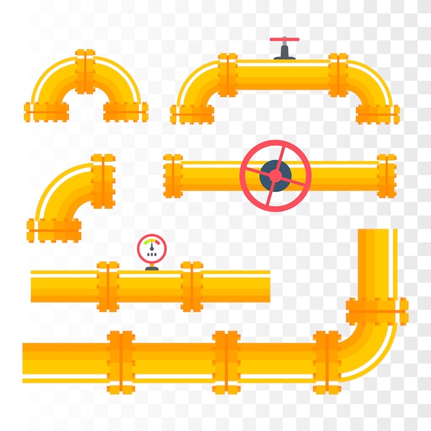 Plik wektorowy zestaw rurociągów. żółte rury gazowe i olejowe.