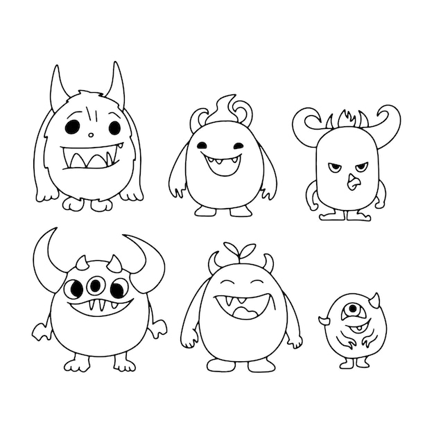 Zestaw rysunków animowanych Monsters Animals Doodle na białym tle