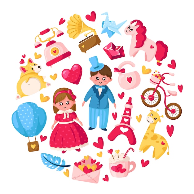 Zestaw Rysunkowy Valentine - Dziewczynka I Chłopiec Kawaii, Jednorożec, Szczeniak Corgi, Koperta, Kryształowe Serce