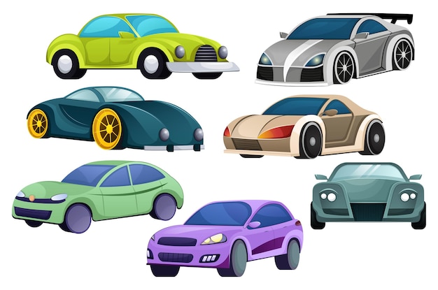 Plik wektorowy zestaw samochodów ta ilustracja jest zestawem samochodów zaprojektowanych w stylu płaskich kreskówek ilustracje wektorowe