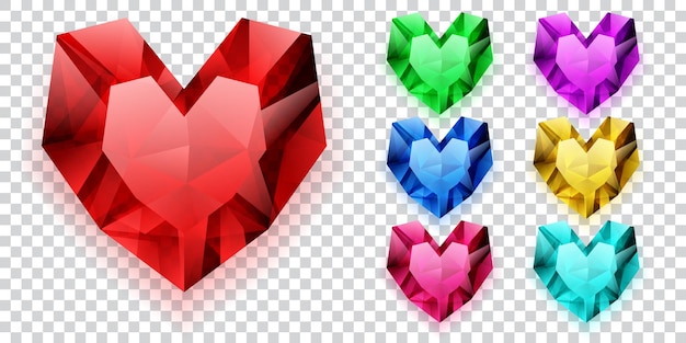 Plik wektorowy zestaw serc w różnych kolorach z kryształów