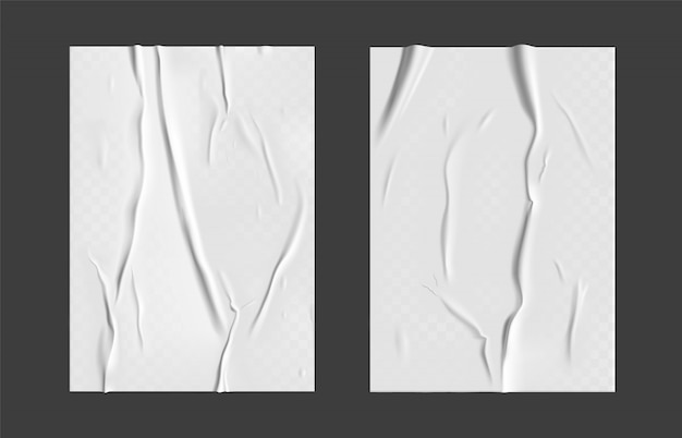 Plik wektorowy zestaw sklejonych papieru z efektem mokrego przezroczystego pomarszczenia na szarym tle. szablon plakat biały mokry papier zestaw zmięty tekstury. realistyczne plakaty