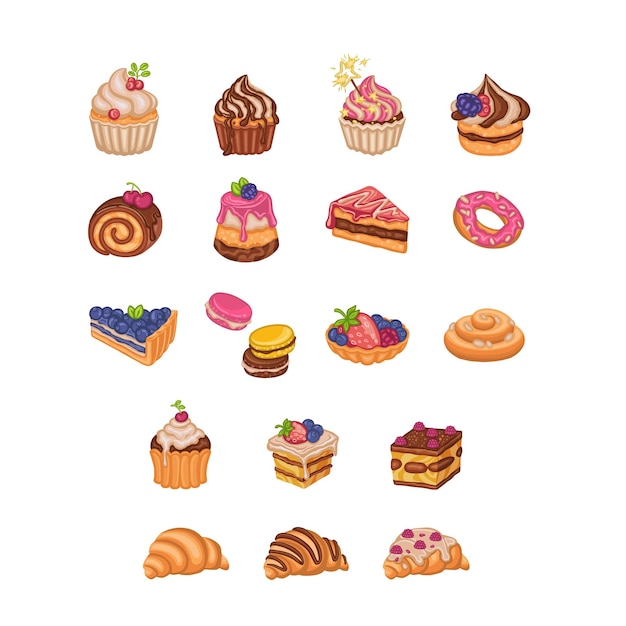 Zestaw Słodyczy Ciasto Deser Ręcznie Rysowane Ilustracji