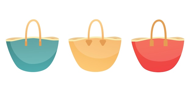 Plik wektorowy zestaw słomianych toreb z różnymi uchwytami kolorowe torby na zakupy letnie torby plażowe ilustracji wektorowych