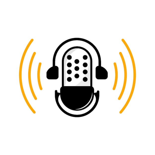 Plik wektorowy zestaw słuchawkowy z logo podcastu i czat prosty projekt mikrofonu w stylu vintage
