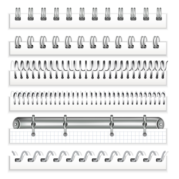 Wektor zestaw srebrnych spiral do notebooków