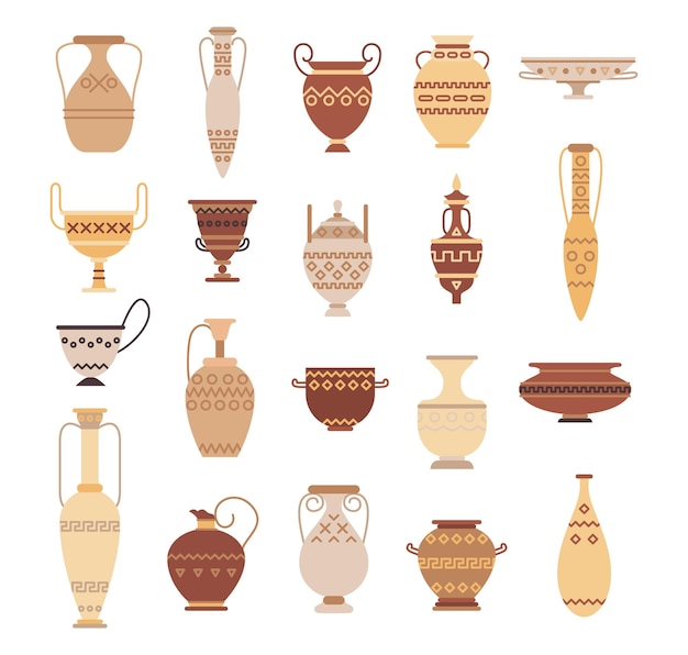 Plik wektorowy zestaw starożytnej greckiej ceramiki kolekcja wazonów glinianych i amfor