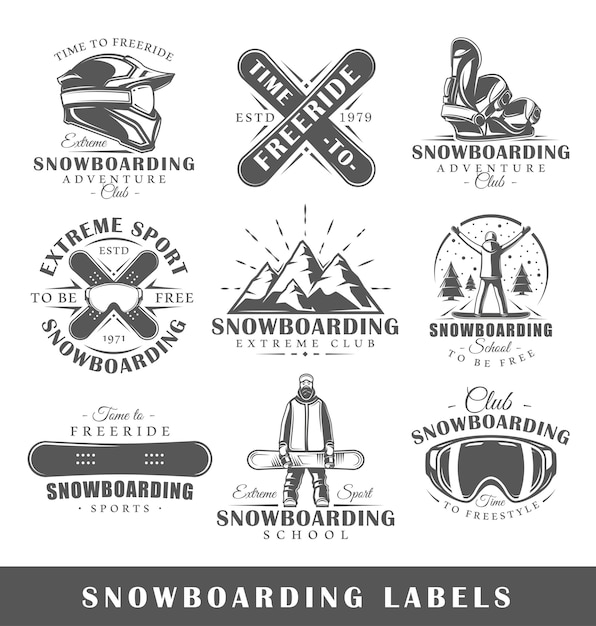 Plik wektorowy zestaw starych logo snowboardowych