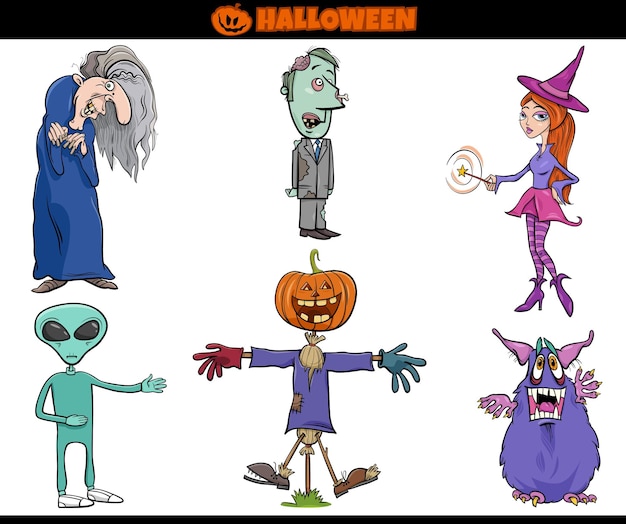 Zestaw strasznych świątecznych postaci z kreskówek na Halloween