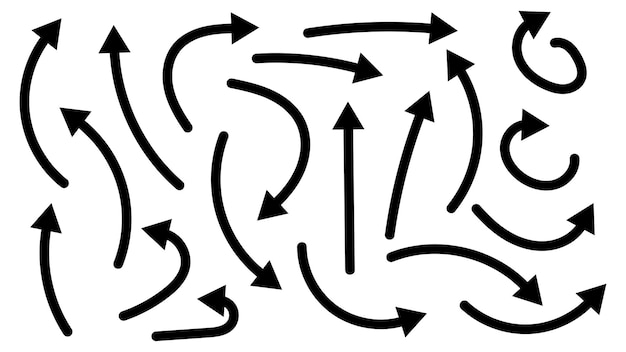 zestaw strzałek z ręcznie rysowanym stylem doodle na białym tle dla elementu projektu graficznego