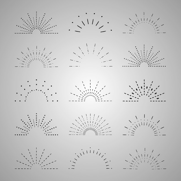 Zestaw Sunburst Kolekcja W Stylu Vintage Sunrise Wektor Promieni świetlnych Elementy Na Szarym Tle Vector