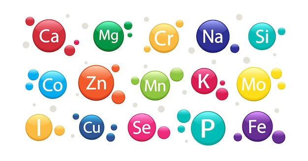 Plik wektorowy zestaw suplementów mineralnych ikony witamin 3d kompleks multiwitaminowy dla zdrowia ilustracja wektorowa