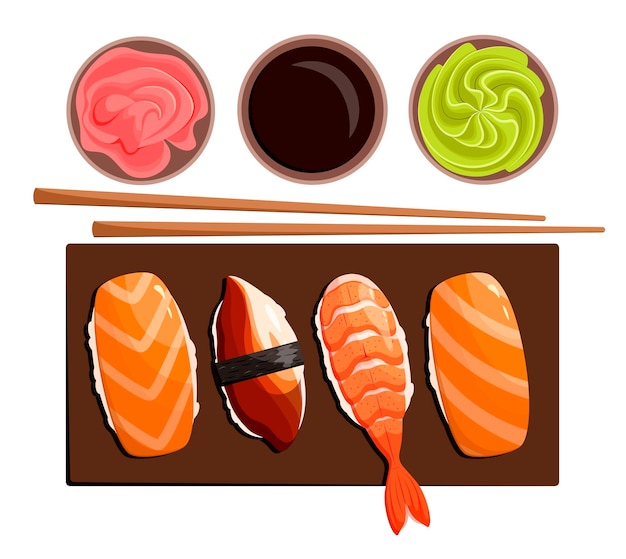 Plik wektorowy zestaw sushi nigiri z wasabi. kuchnia japońska.