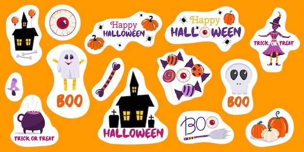 Zestaw Swobodnych Naklejek Na Halloween Z Dyniami Przerażający Dom Czaszka Wiedźmy I Szczęśliwe Halloween