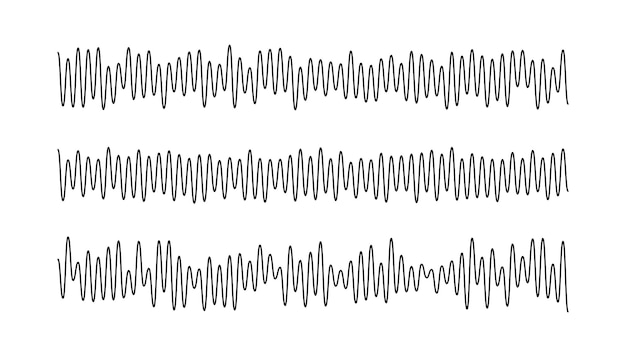 Plik wektorowy zestaw sygnałów fali dźwiękowej. czarna ścieżka dźwiękowa bije kolekcję diagramów. koncepcja próbki głosu lub muzyki.