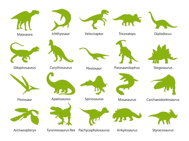 Plik wektorowy zestaw sylwetek dinozaurów izolowanych na białym tle