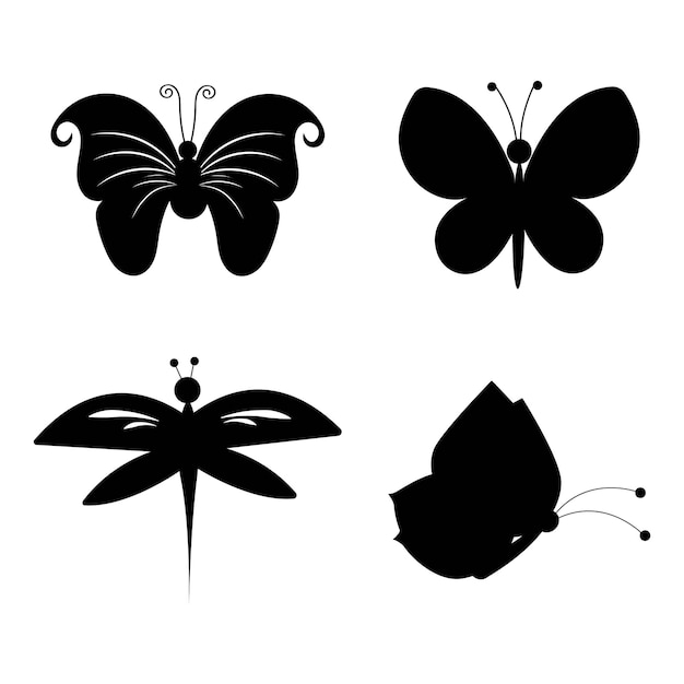 Plik wektorowy zestaw sylwetek motyli i ważek
