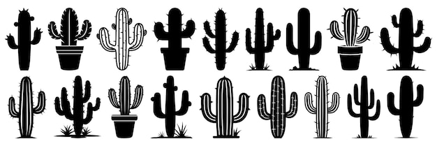 Zestaw Sylwetek Pustyni Kaktusów Duży Pakiet Wektorowego Projektu Sylwetki Na Białym Tle