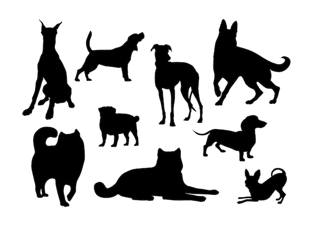 Plik wektorowy zestaw sylwetek różnych ras psów
