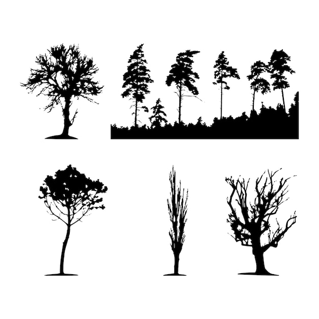 Plik wektorowy zestaw sylwetki drzew i drzewa.