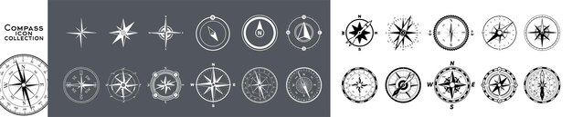 Plik wektorowy zestaw symboli kompasu ikona róży wiatrowej kompas z kierunkami kardynalnymi północnego wschodu południowego zachodu