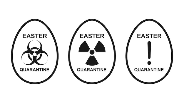 Zestaw symboli niebezpieczeństwa w kształcie jajek. Wielkanocna kwarantanna z powodu globalnej epidemii. Płaski styl.