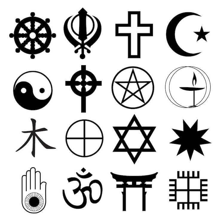 Wektor zestaw symboli religijnych symbolów religijnych prosty zestaw wektorowych ikon religijnych do projektowania stron internetowych na białym tle