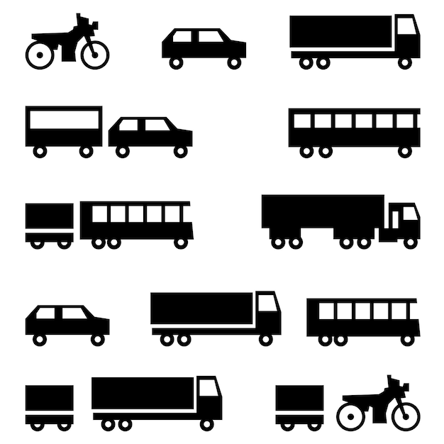 Zestaw symboli transportu ikon wektorowych