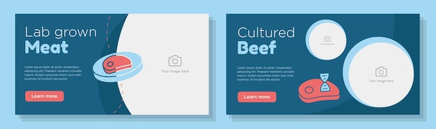 Zestaw Szablonów Banerów Online Z Mięsa Hodowanego W Laboratorium Zestaw Reklama Zestawu Słuchawkowego Z Hodowaną Wołowiną Reklama Pozioma