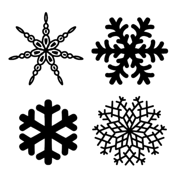 Zestaw Szablonów Ikon Czarnych Płatków śniegu Snowflake Winter Vector