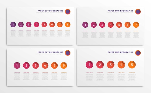 Zestaw Szablonów Infografiki Z Okrągłymi Realistycznymi Elementami 3d Wyciętymi Z Papieru Na Białym Tle
