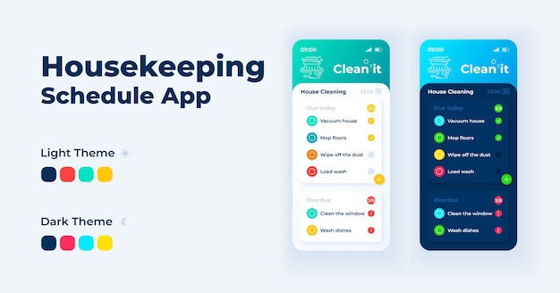 Zestaw Szablonów Interfejsu Smartfona Harmonogramu Sprzątania