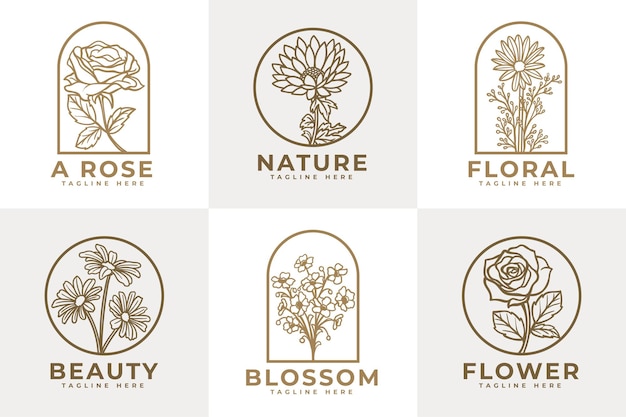 Zestaw Szablonów Logo Urody Kobiecych Kwiatów