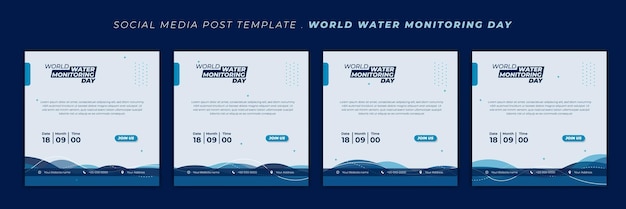 Plik wektorowy zestaw szablonów mediów społecznościowych na światowy dzień monitorowania wody z falującym projektem tła wody